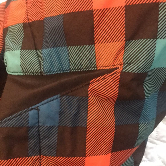 Burton Chittagong Hooded Snowboarding Coat Black Blue Orange Plaid Size XL 18 - Picture 12 of 16